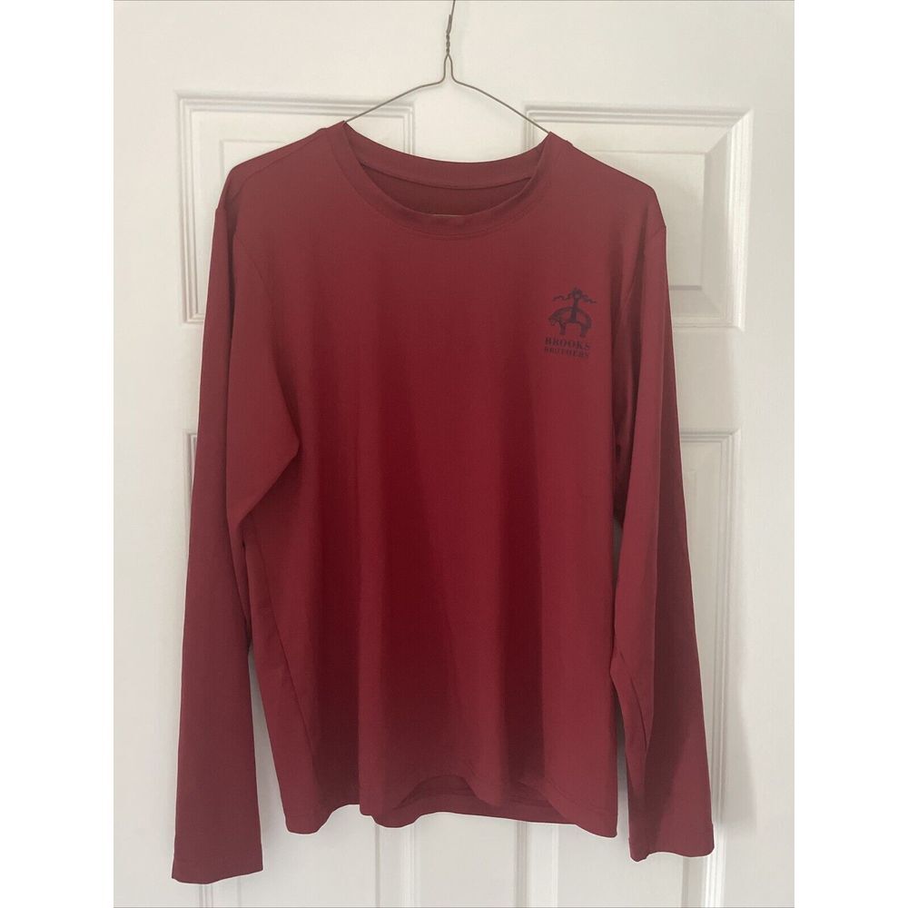 Brooks Brothers Red Polyester 1818 Long Sleeve Crewneck Shirt Size Small Logo